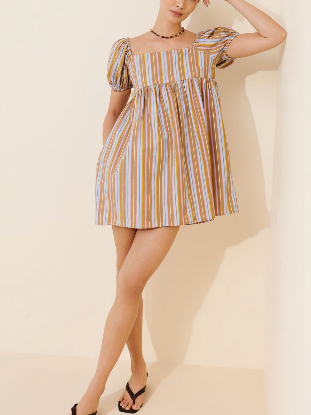 Anthropologie Square-Neck Puff Sleeve Mini Dress in Mustard
